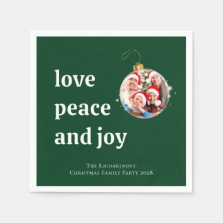 Serviette En Papier Photo de famille Noël vert Amour Paix Joie