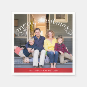 Serviette En Papier Photo de famille Rouge Joyeux Noël