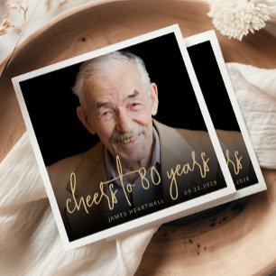 Serviette En Papier Photo de fête d'anniversaire 80 ans Écriture dorée