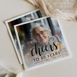 Serviette En Papier Photo de fête d'anniversaire 80 ans écriture noire