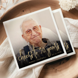 Serviette En Papier Photo de fête d'anniversaire 90 ans Cheers Script 