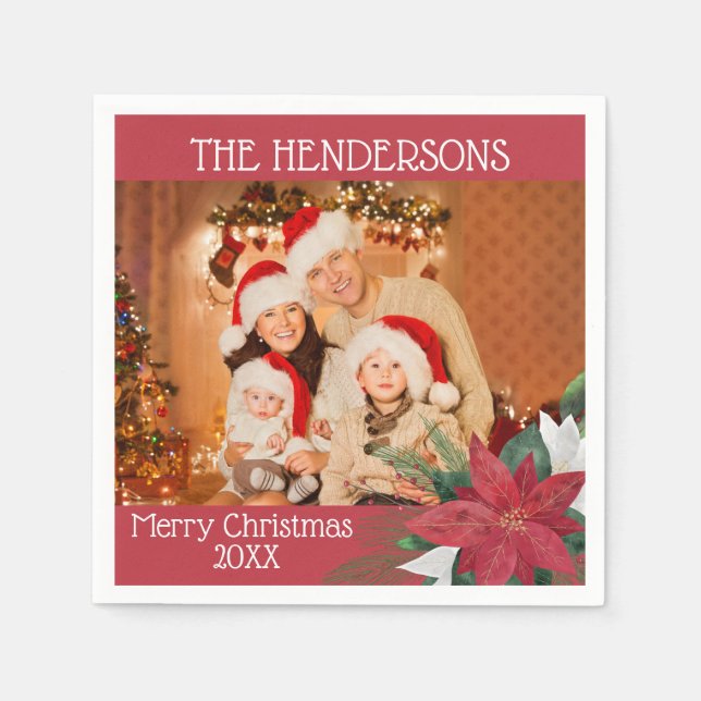 Serviette En Papier Photo de fête de Noël Poinsettia Napkins (Devant)