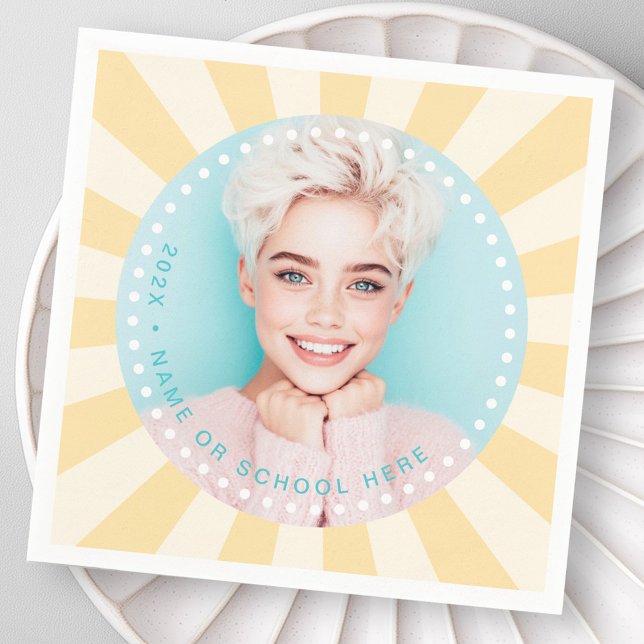 Serviette En Papier Photo de fin d'études de sunburst fraîchement bran (Fresh trendy sunburst student graduation photo napkins)