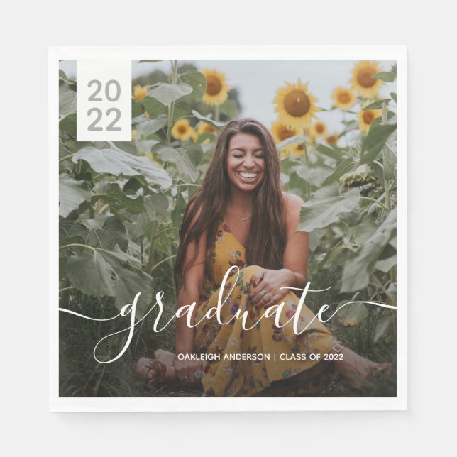 Serviette En Papier Photo de graduation de script simple (Devant)