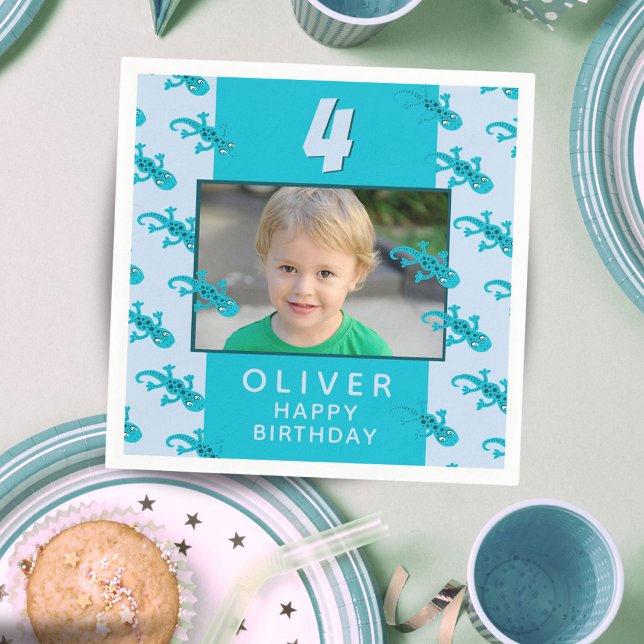 Serviette En Papier Photo de la fête d'anniversaire de Cute Gecko Liza (Créateur téléchargé)