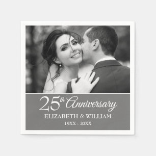 Serviette En Papier Photo de mariage 25e anniversaire élégant argent
