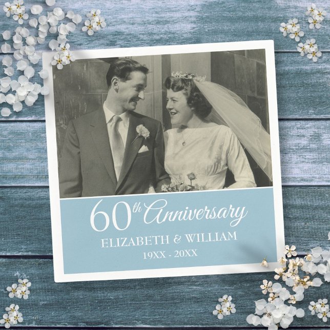 Serviette En Papier Photo de mariage 60e anniversaire élégant diamant (60th Anniversary Wedding Photo Elegant Diamond Napkins)