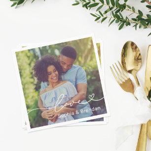 Serviette En Papier Photo de mariage avec écriture cœur Amour Moderne