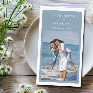 Serviette En Papier Photo de mariage personnalisé bleu poussiéreux chi