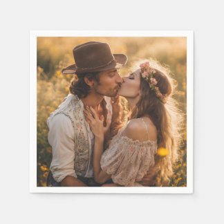 Serviette En Papier Photo de mariage personnalisée fiançailles