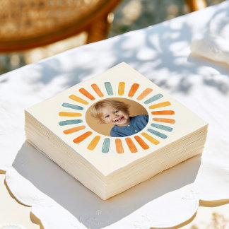 Serviette En Papier Photo de naissance rétro soleil