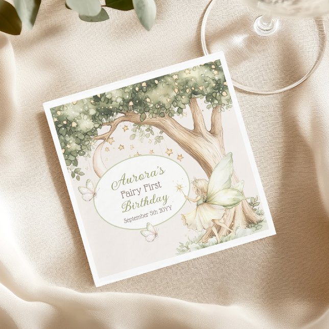 Serviette En Papier Photo de premier anniversaire de fée de forêt Boho (Créateur téléchargé)