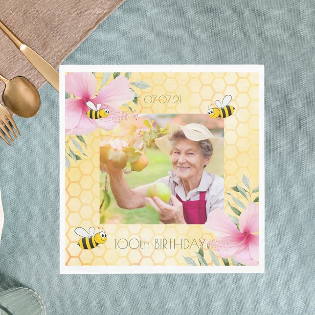 Serviette En Papier Photo du 100e anniversaire des abeilles joyeux bos (Créateur téléchargé)