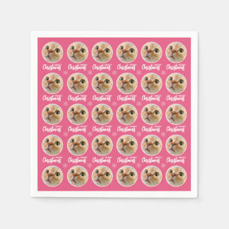 Serviette En Papier Photo d'un cercle Joyeux Noël Rose Rétro