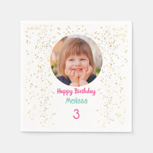 Serviette En Papier Photo/Enfant/Nom/Âge Joyeux Anniversaire, Étoiles