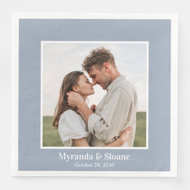 Serviette En Papier Photo Engagement Party Dusty Blue (Devant)