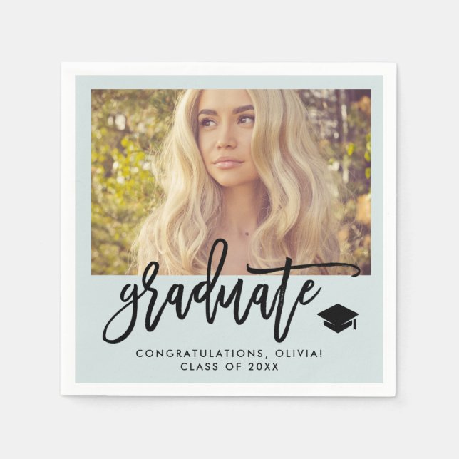 Serviette En Papier Photo et script tendance | Mint Green Graduate (Devant)