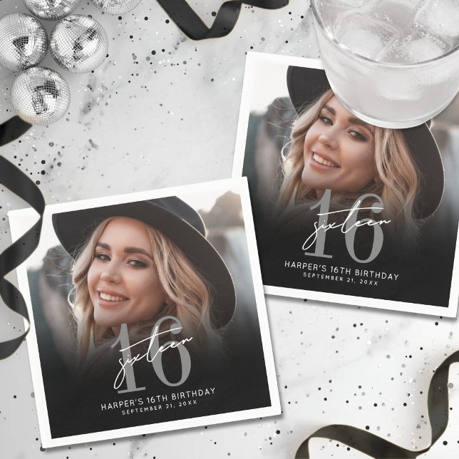 Serviette En Papier Photo fête d'anniversaire 16 ans (Photo 16th Birthday Party Napkins)