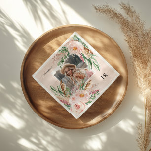 Serviette En Papier Photo floral élégant moderne bohème rose