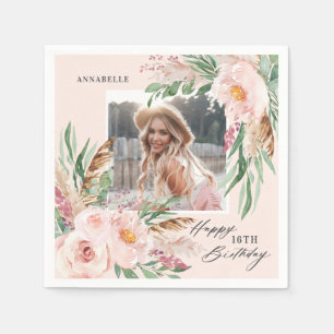 Serviette En Papier Photo floral élégant moderne bohème rose