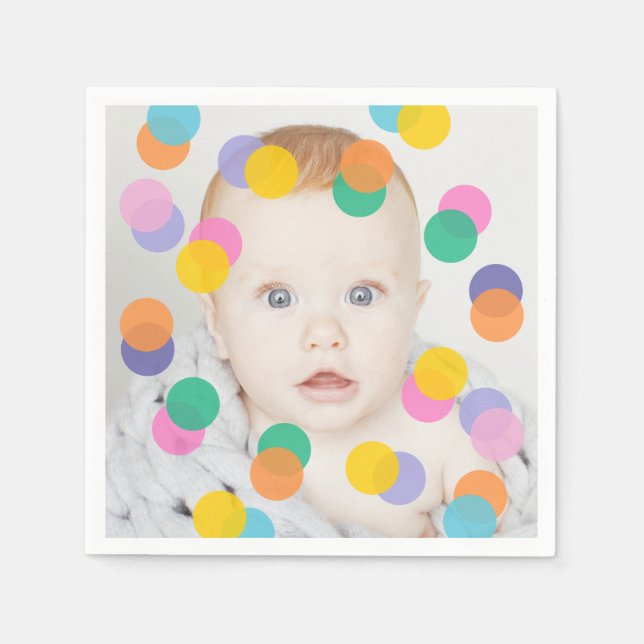 Serviette En Papier Photo Girl premier anniversaire Colorful Confetti (Devant)