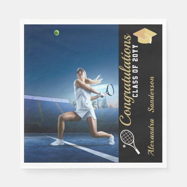 Serviette En Papier Photo joueur de tennis Blue Gold White graduation (Devant)