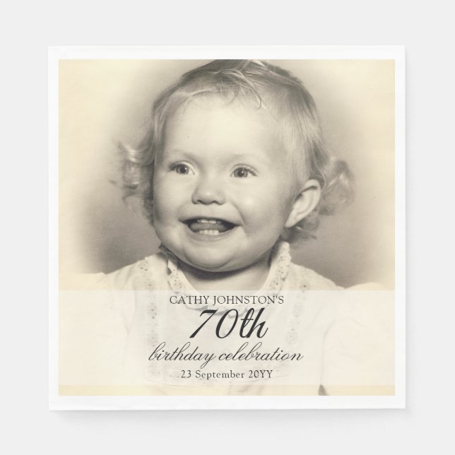 Serviette En Papier Photo minimaliste 70e anniversaire (Devant)