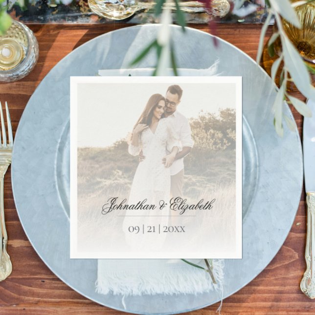 Serviette En Papier Photo moderne avec Mariage superposé (Modern Photo and Overlay Wedding Napkins)