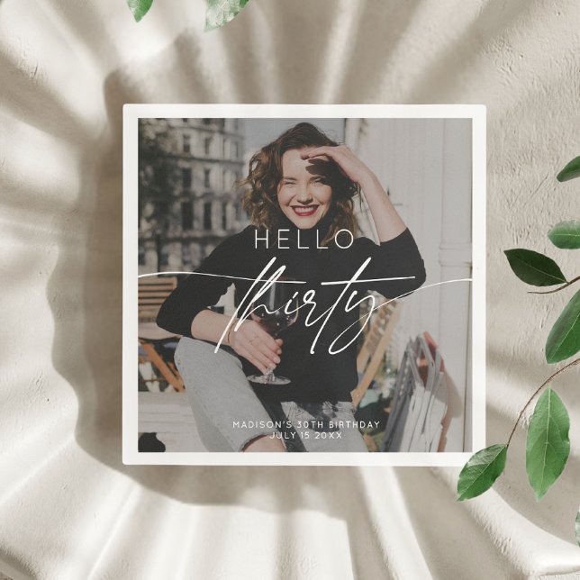 Serviette En Papier Photo moderne Bonjour Trente-dixième fête d'annive (Créateur téléchargé)