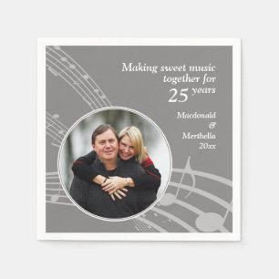 Serviette En Papier Photo moderne MUSIQUE 25e anniversaire Mariage d'a