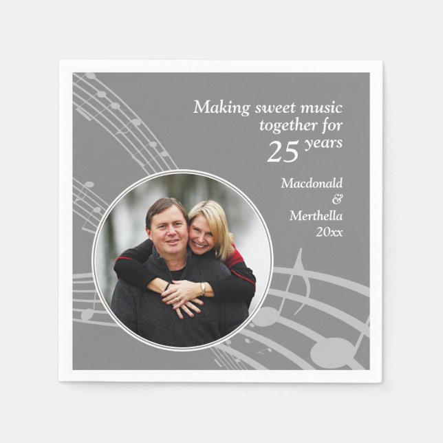 Serviette En Papier Photo moderne MUSIQUE 25e anniversaire Mariage d'a (Devant)