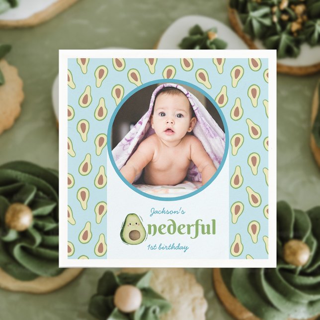 Serviette En Papier Photo Onedering Avocado 1er anniversaire fête (Photo Onederful Avocado 1st Birthday Party Napkins)