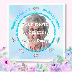 Serviette En Papier PHOTO Personnalisée, 100e anniversaire serviettes,