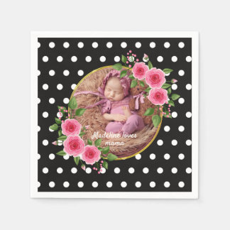 Serviette En Papier Photo personnalisée Black White Polka Dot Fête des
