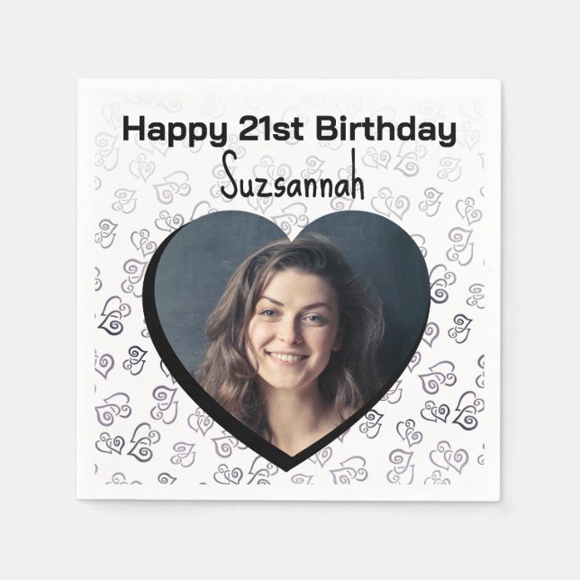 Serviette En Papier Photo personnalisée Coeur Art Anniversaire Modèle  (Devant)