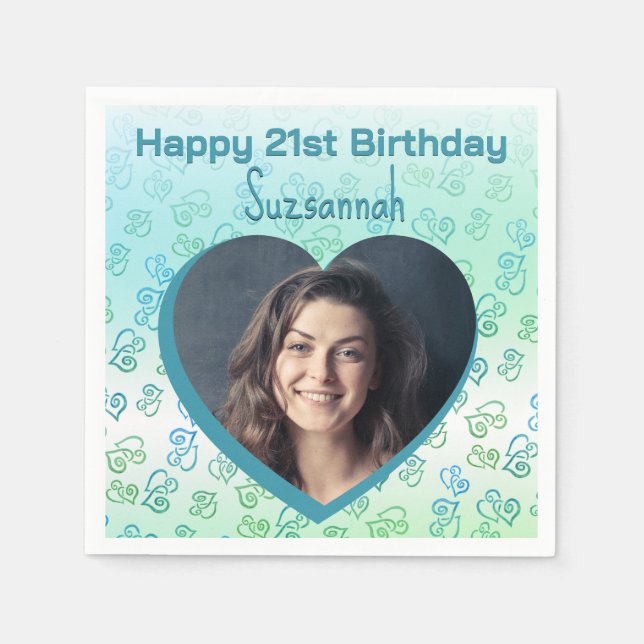 Serviette En Papier Photo personnalisée Coeur Art Modèle fête d'annive (Devant)