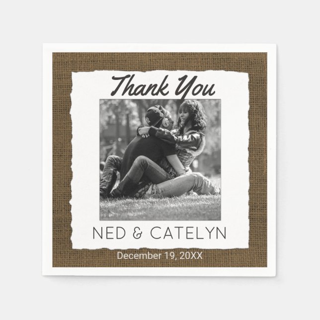 Serviette En Papier Photo personnalisée et monogramme | Mariage Rustiq (Devant)