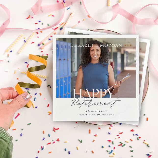 Serviette En Papier Photo personnalisée Parti de retraite heureuse mod (Custom Photo Modern Happy Retirement Party Napkins)
