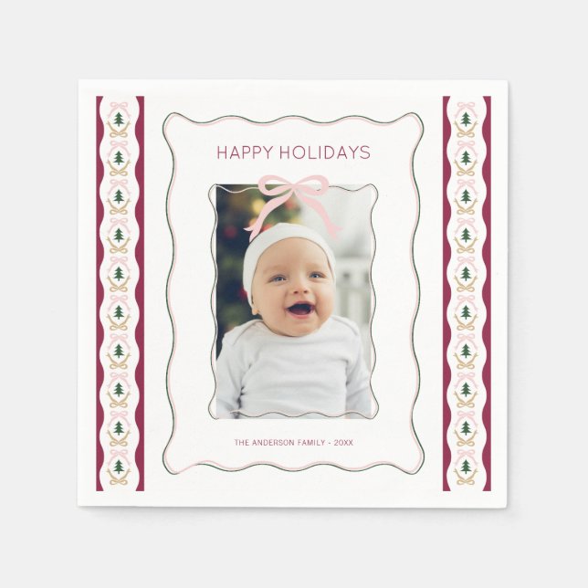 Serviette En Papier Photo personnalisée Pink Bow Squgly Frame Holiday (Devant)