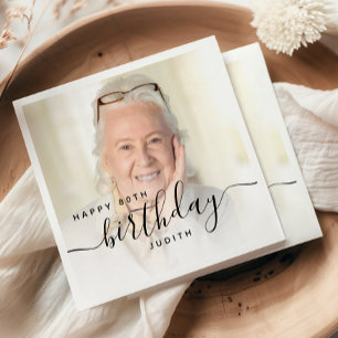 Serviette En Papier Photo personnalisée Script noir 80e anniversaire