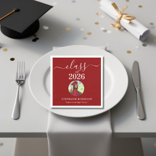 Serviette En Papier Photo Simple Rouge Blanc Promotion 2026 Diplômé