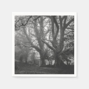 Serviette En Papier Photographie en noir et blanc de la forêt effrayan