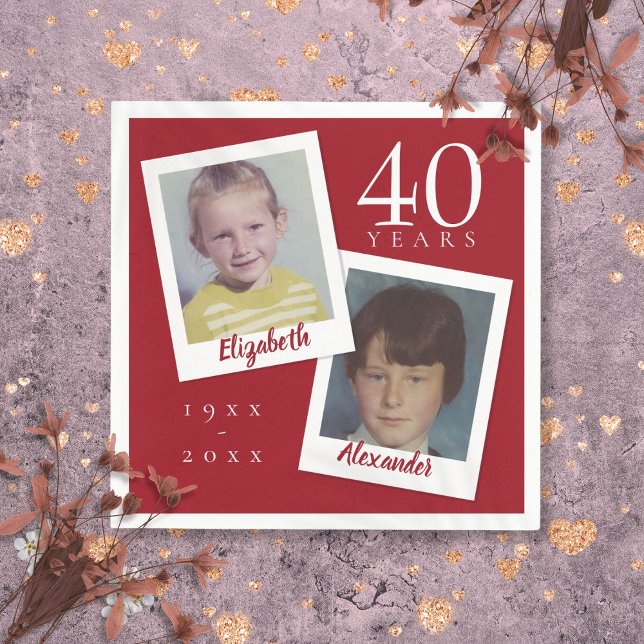 Serviette En Papier Photos d'enfant pour les 40 ans de mariage Rubis (40th Ruby Wedding Anniversary Child Photos Napkins)