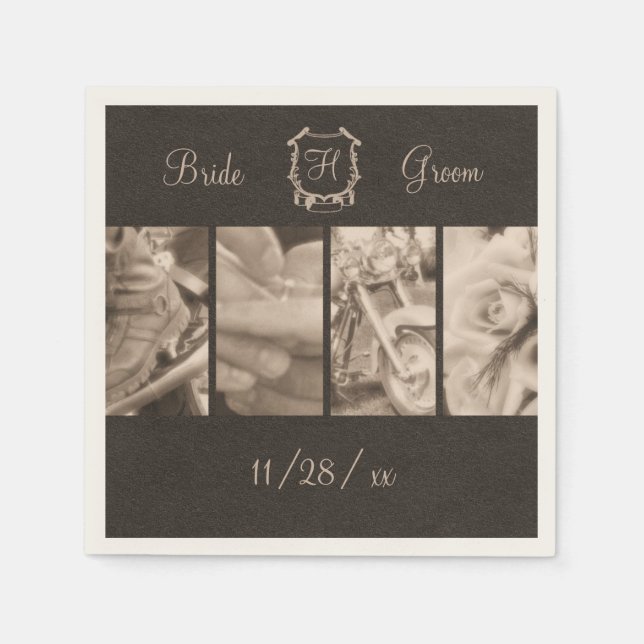 Serviette En Papier Photos Mariage de Sepia Biker Papier personnalisé  (Devant)