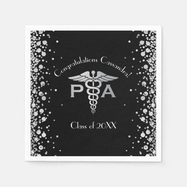 Serviette En Papier Physician Assistant PA Graduation Black Silver (Devant)