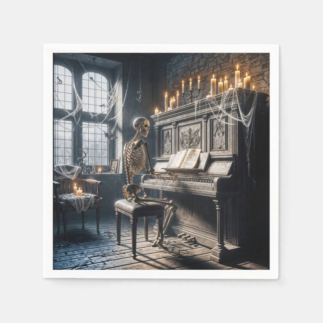 Serviette En Papier Pianiste squelette d'Halloween (Devant)