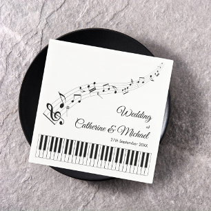 Serviette En Papier Piano Keys Notes musicales Mariage noir et blanc