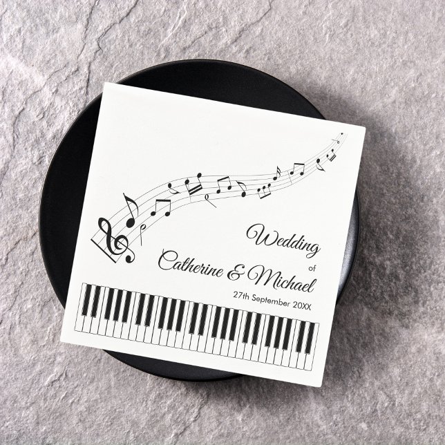 Serviette En Papier Piano Keys Notes musicales Mariage noir et blanc (Créateur téléchargé)