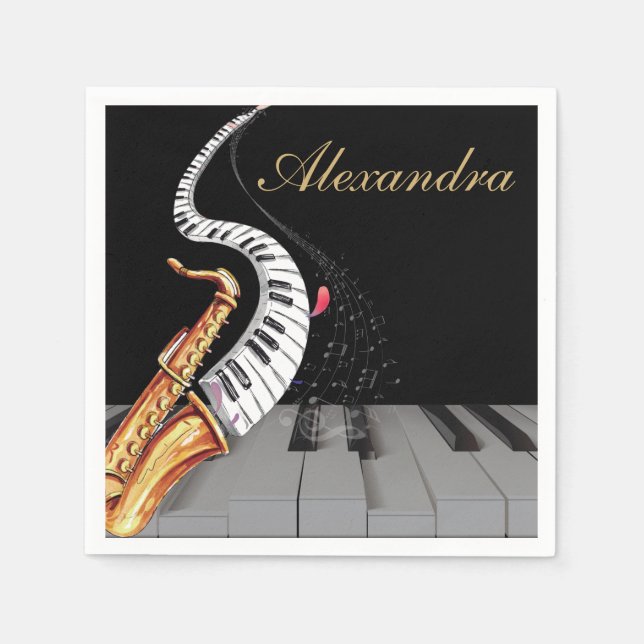 Serviette En Papier Piano Saxophone Personnalisé De Luxe (Devant)