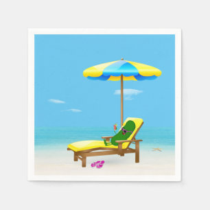 Serviette En Papier Picket Vert Sur Le Transat De Plage